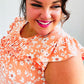 Peach Floral Print Frilled Short Sleeve Yoke Top