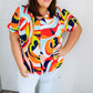 Orange Geometric V Neck Drop Shoulder Top