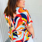 Orange Geometric V Neck Drop Shoulder Top