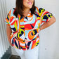 Orange Geometric V Neck Drop Shoulder Top