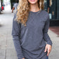 Casual Chic Solid Grey Fitted Long Sleeve Terry Pullover