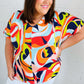 Orange Geometric V Neck Drop Shoulder Top