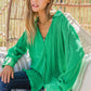 The Grass is Always Greener Pleated Silk Blouse