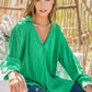 The Grass is Always Greener Pleated Silk Blouse