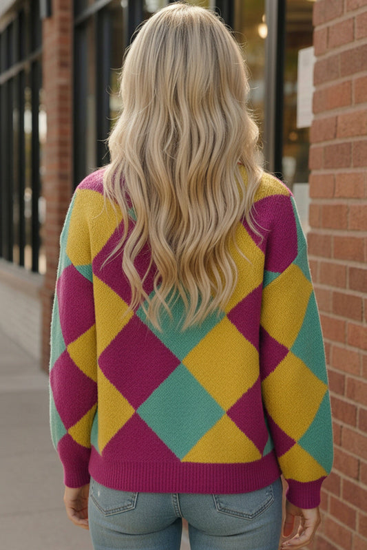 Color Crush Mardi Gras Argyle Knit