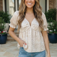 Satin Animal Print Puff Sleeve Babydoll Top