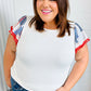 Patriotic Pom Pom Lace Flutter Sleeve Top