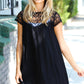 Black Embroidered Lace Yoke Fit & Flare Dress