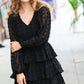 Holiday Vixen Black Chiffon Swiss Dot V Neck Tiered Ruffle Dress