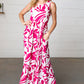 Magenta & White Floral Fit and Flare Sleeveless Maxi Dress