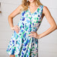 Lovely In Green & Blue Floral Sleeveless Surplice Romper