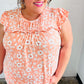 Peach Floral Print Frilled Short Sleeve Yoke Top