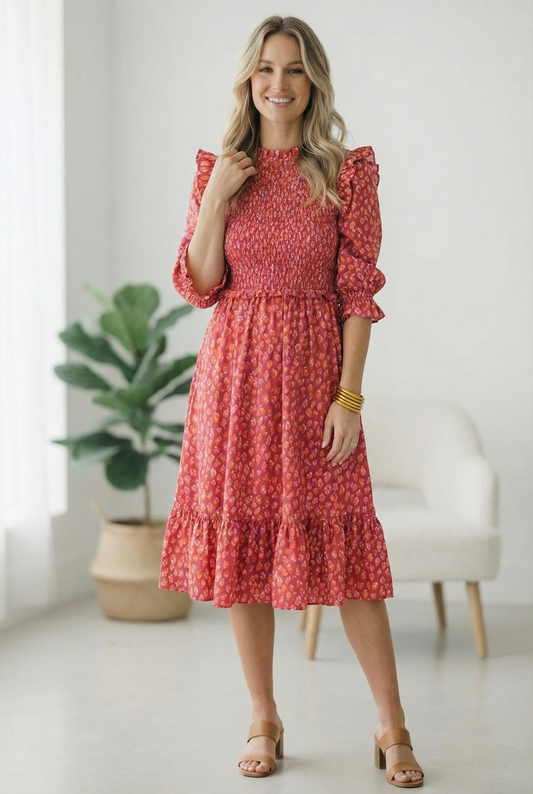 Be My Spring Sweetie Tomato Animal Smocked Dress