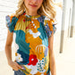 Be Bold Multicolor Abstract Print Flutter Sleeve Mock Neck Top
