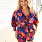 Dazzle in Cobalt Blue Abstract Print Button-Down Smocked Sleeve Blouse