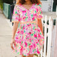 Beautiful You Rose Floral Print Ric Rack Trim Babydoll Dress