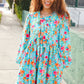 Feeling Femme Aqua Floral Ribbon Bow Tie Babydoll Dress