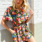 Sunny Days Floral Print Smocked Waist Back Neck Button Romper