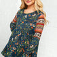 Navy Floral Hacci Babydoll Ethnic Sleeve Top