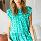 Mint Floral Yoke Flutter Sleeve Keyhole Back Top