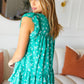 Mint Floral Yoke Flutter Sleeve Keyhole Back Top