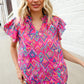 You Got This Fuchsia Abstract Print Notch Frill Neck Blouse