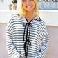 Embrace Joy Black & White Collared Stripe Ribbon Bow Tie Top