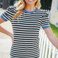 Seize The Day Blue Trim Black & Ivory Stripe Knit Top