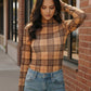 Chai Latte Plaid Mesh Mock Neck