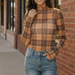 Chai Latte Plaid Mesh Mock Neck