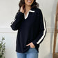 Varsity Vibes Notched Collar Black Top