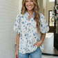Sweet in Blue Floral Puff Sleeve Babydoll Top