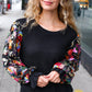 Diva Dreams Black Floral Sequin Mesh Sleeve Rib Knit Top