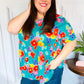 Take Me Away Teal Floral Drop Shoulder Babydoll Top