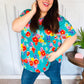 Take Me Away Teal Floral Drop Shoulder Babydoll Top