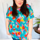 Take Me Away Teal Floral Drop Shoulder Babydoll Top