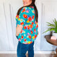 Take Me Away Teal Floral Drop Shoulder Babydoll Top