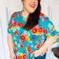 Take Me Away Teal Floral Drop Shoulder Babydoll Top