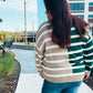 Hunter Green & Taupe Striped Color Block Sweater