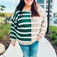 Hunter Green & Taupe Striped Color Block Sweater