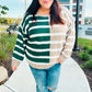 Hunter Green & Taupe Striped Color Block Sweater