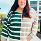 Hunter Green & Taupe Striped Color Block Sweater