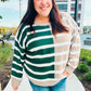 Hunter Green & Taupe Striped Color Block Sweater