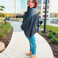Casual Chic Charcoal V Neck Yoke Modal Knit Top