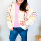 Easy Living Oatmeal Multicolor Stripe Dolman Crochet Cardigan