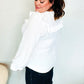 Eyes On You Ivory Ribbon Tie Bow Square Neck Ruffle Bubble Sleeve Blouse