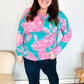 Find Love Aqua/Pink Fitted Floral Print Buttery Soft Knit Top
