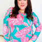 Find Love Aqua/Pink Fitted Floral Print Buttery Soft Knit Top