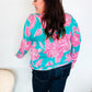 Find Love Aqua/Pink Fitted Floral Print Buttery Soft Knit Top