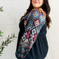 Charming Black Square Neck Border Print Bubble Sleeve Top